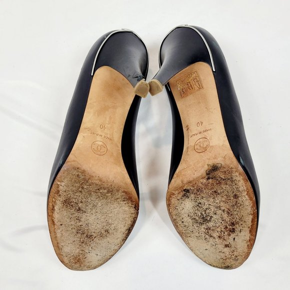 Chanel Black Leather Interlocking CC Peep Toe Pump - Picture 7 of 7